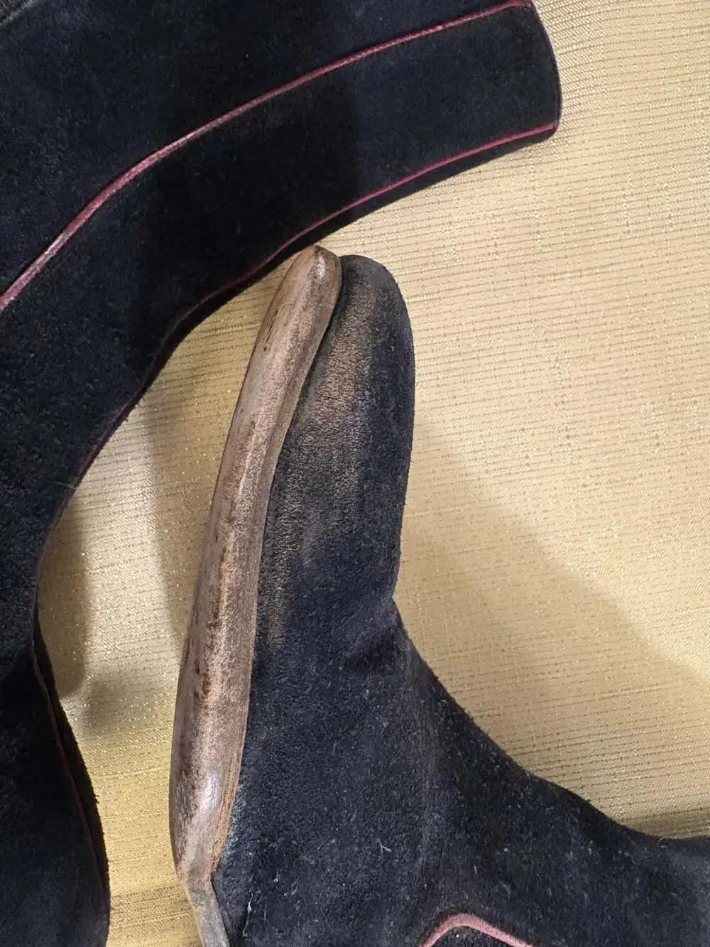 Vintage Suede Ankle Boots Blue with Piping, mens